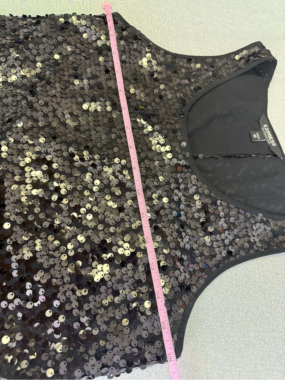 Express tank top sequins Y2K sparkly Black Sequin Tank Top - Picture 10 of 11